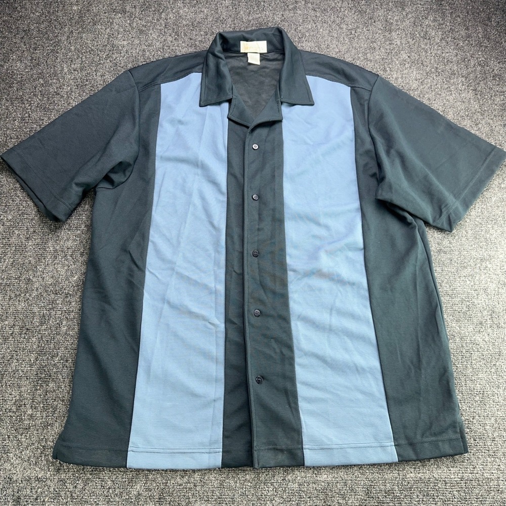 Il Migliore Mens XXL Bowling Shirt Black Blue Colorblock Camp Button Up